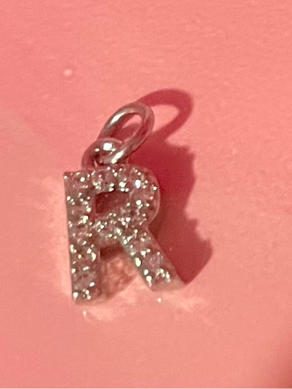 R Pavé Initial Charm Pendant in Silver Tone